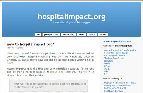 A screen shot of the 2005 Hospital Impact Blog