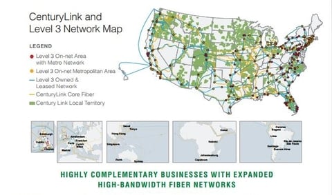 A map of CenturyLink and Level 3's network