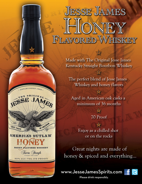 Jesse James America's Outlaw Honey Flavored Whiskey bottle