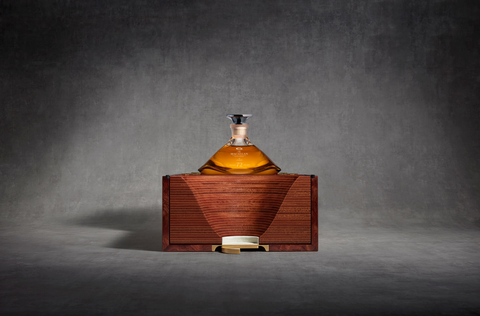 The Macallan 72 Years Old in Lalique, The Genesis Decanter box partly open