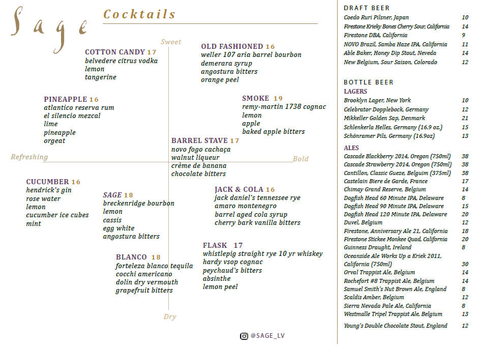 Sage at ARIA Resort & Casino Las Vegas cocktail and beer menu Venn diagram