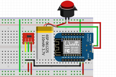 Fig. 1: Note that the Wemos lipo module is located below D1 mini in this diagram.