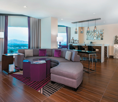 Harrah’s Las Vegas Harrah’s Las Vegas’ Vice Presidential Suite has a living room and dining room along with a bedroom complete with a king-sized bed.