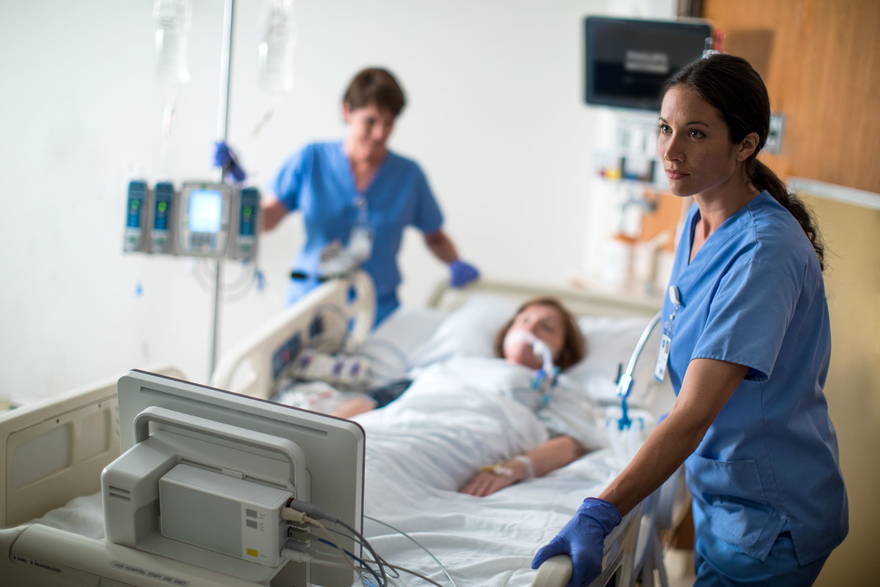 With 20 pairs of MX450 displays and MMX vital sign servers, Philips rapid deployment kits aim to wire up and connect standard hospital beds to provide critical care monitoring. (Philips)