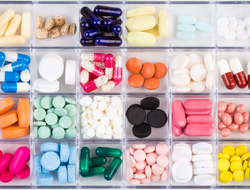 Pills in pill container Pills in pill container