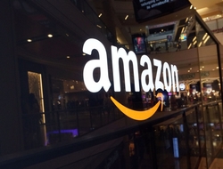 Amazon Logo Amazon sign on storefront