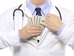 Doctor pocketing cash Doctor pocketing cash