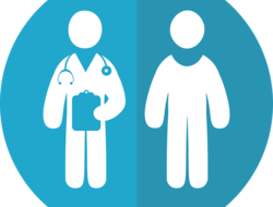 Doctor Patient Clinical Trial image Graphic of doctor and patient side by side