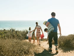 Family walking to the beach