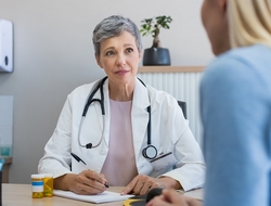 Woman doctor physician practice patient prescription office visit healthcare CREDIT: Getty/Ridofranz A mature woman physician consulting with a patient in the doctor's office.