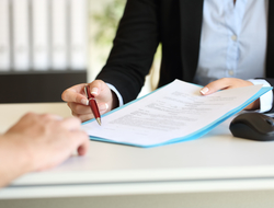 Legal contract business finance Woman executive offering a contract to be signed