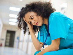Nurse / doctor burnout Female nurse looking stressed
