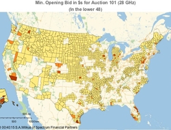 FCC 28 GHz spectrum auction map ( Stephen Wilkus / Spectrum Financial Partners) FCC 28 GHz spectrum auction map ( Stephen Wilkus / Spectrum Financial Partners)