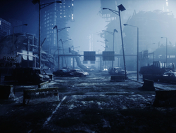 Dark apocalypse scene of destroyed city Apocalyptic city scene
