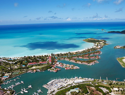 Jolly Harbor Antigua Getty Aerial view of Jolly Harbour with sea meeting sky on horizon