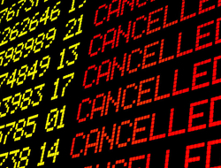 Flight Cancellations Getty Cancelled flights on airport board