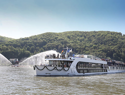 AmaKristina Christening Editorial Water cannons celebrate the arrival of the AmaKristina to its christening ceremony