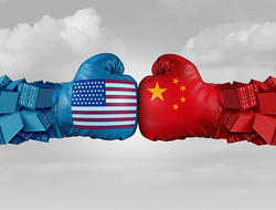 China U.S. Trade Dispute Getty China USA or United States trade and American tariffs conflict with two opposing trading partners as an economic import and exports dispute concept with 3D illustration elements